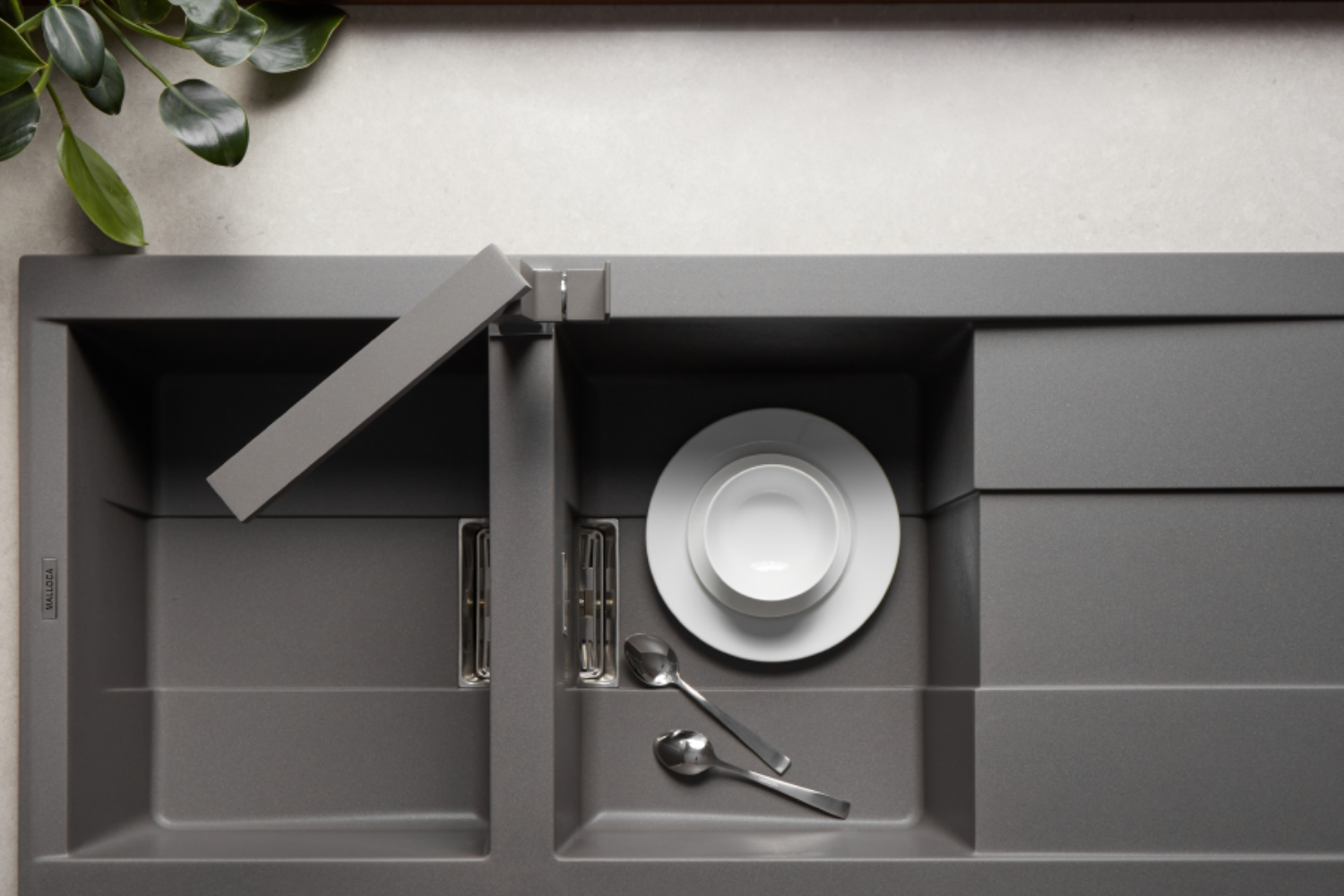 Chậu Rửa Bát 2 Hố Bằng Đá Granite Malloca SMART K-500 | Màu Xám