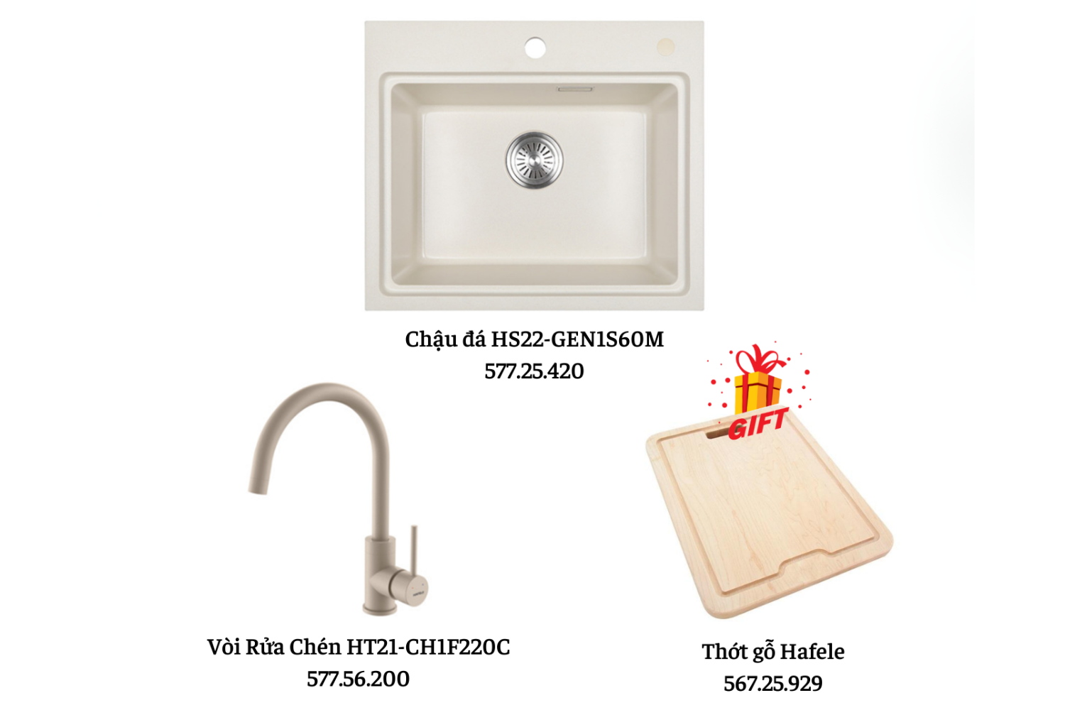 Vòi Rửa Bát Nóng Lạnh Hafele HT21-CH1F220C 577.56.200 | Đồng Sơn Giả Đá, Màu Kem