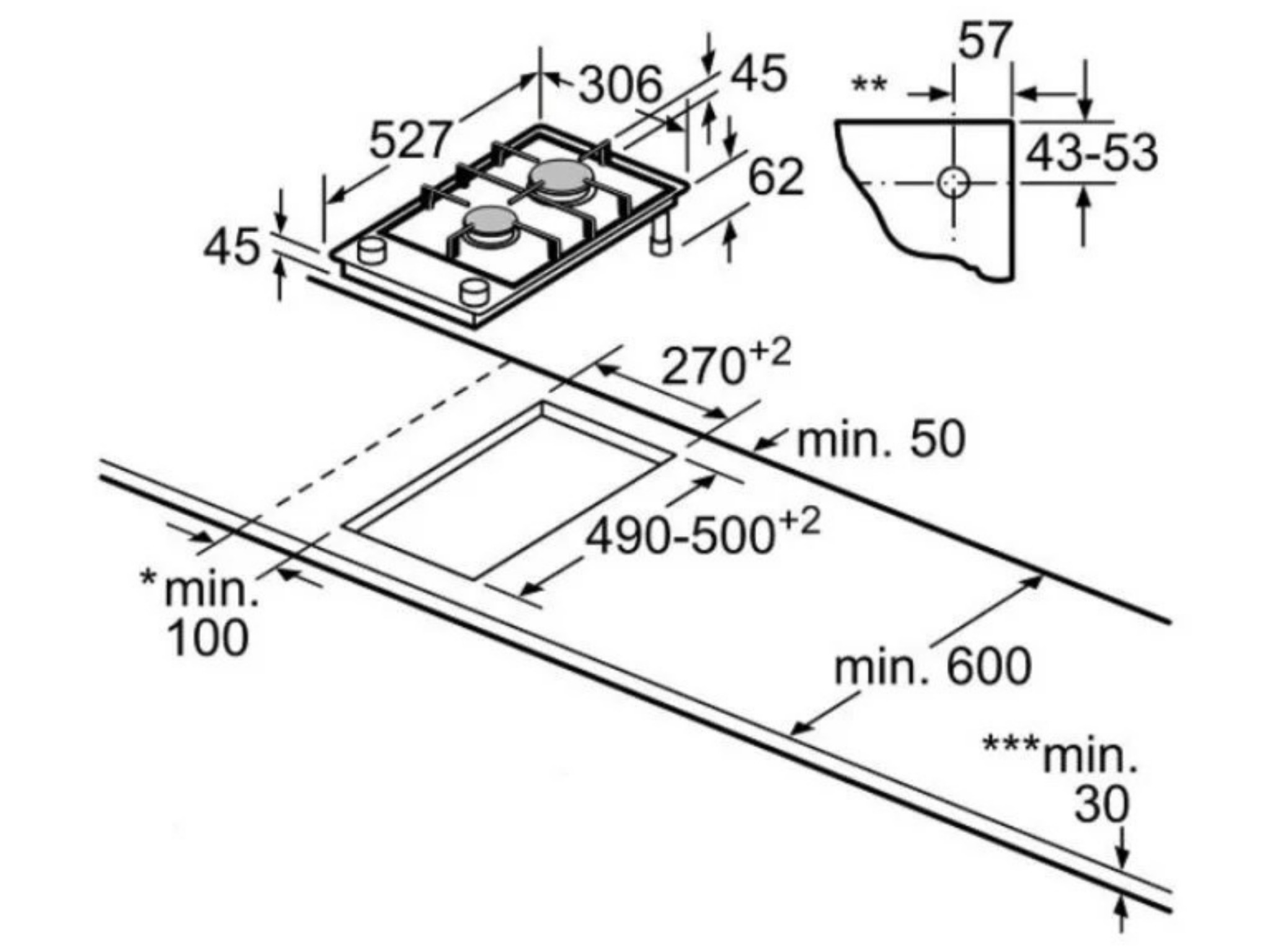 Bếp Gas Đôi Bosch PRB3A6B70 Serie 8 Domino | Lắp Âm 02 Vùng Nấu