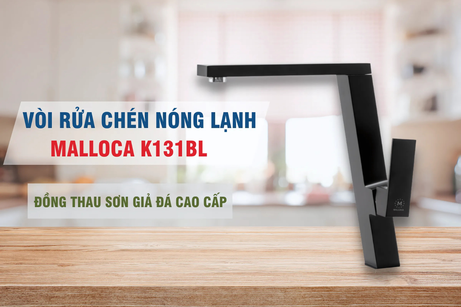 Vòi Rửa Bát Nóng Lạnh Malloca K131BL | Đồng Thau Sơn Giả Đá, Màu Đen