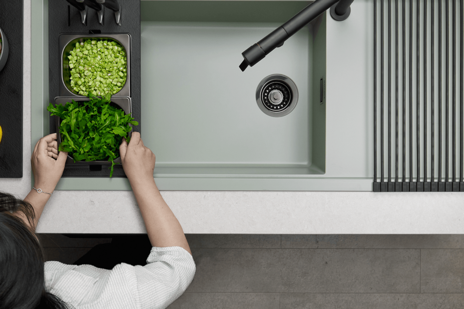 Chậu Rửa Bát 1 Hố Bằng Đá Granite Malloca SENSE K82 | Màu Xanh Sage