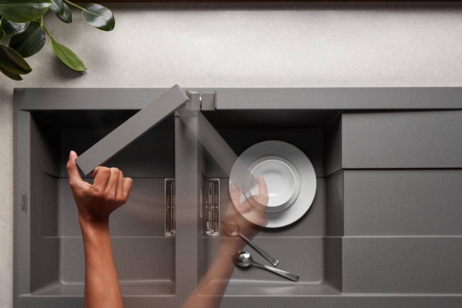 Chậu Rửa Bát 2 Hố Bằng Đá Granite Malloca SMART K-500 | Màu Xám