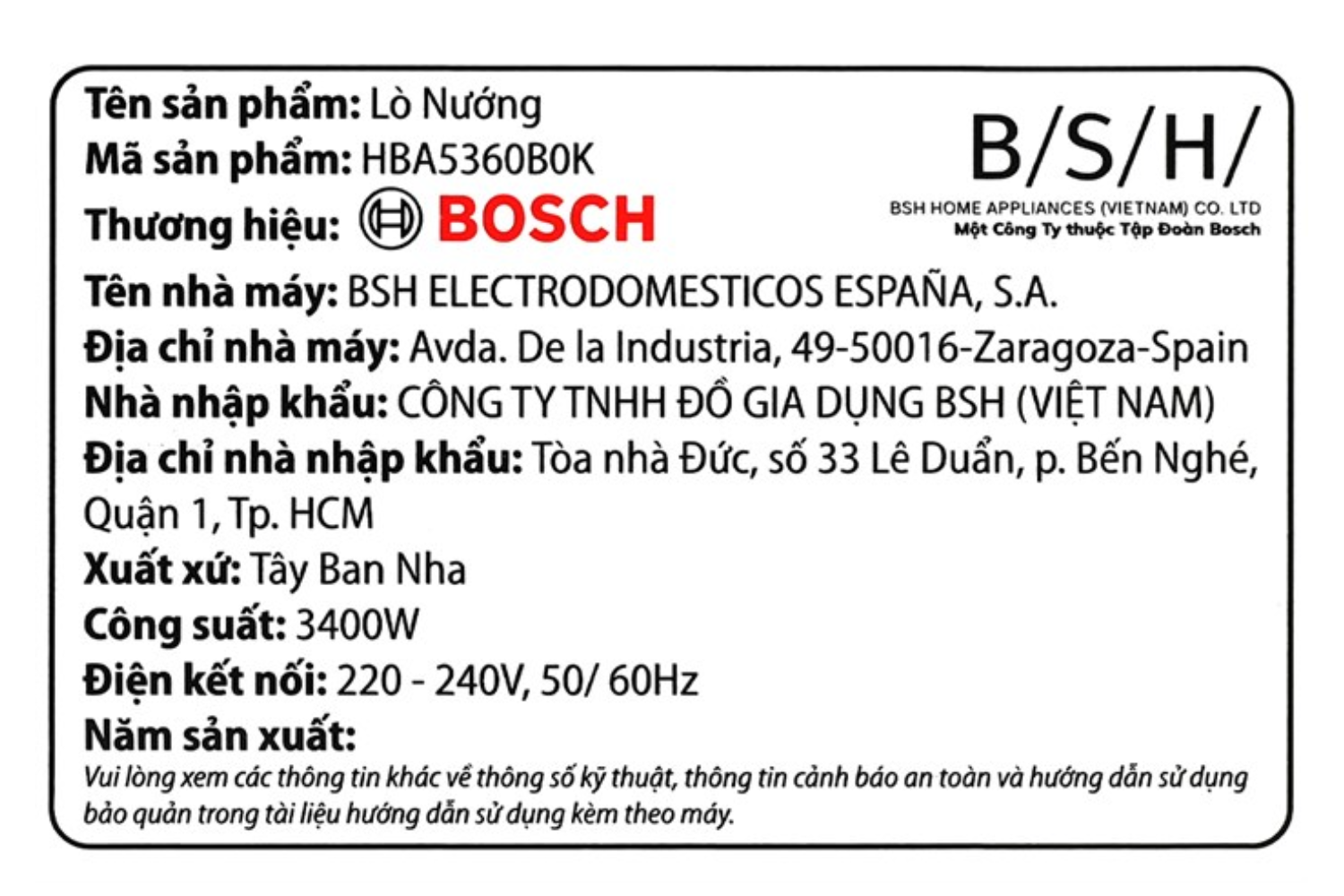 Lò Nướng Bosch HBA5360BL0K Serie 6 | Lắp Âm 71 Lít