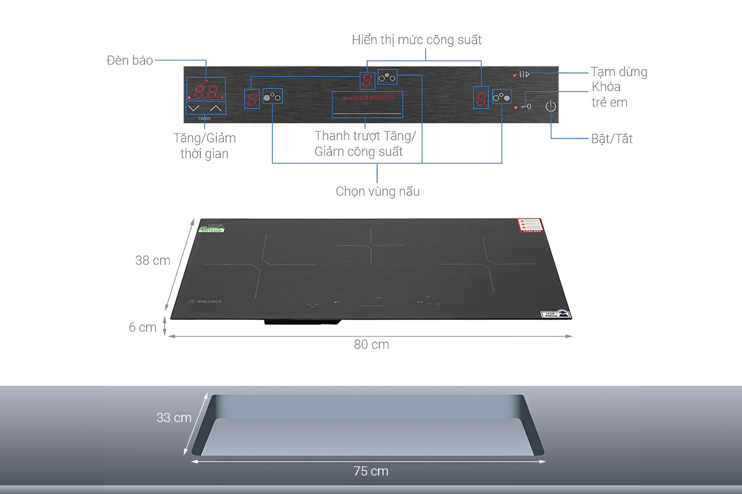 Bếp từ 3 vùng nấu Malloca MH-03IS