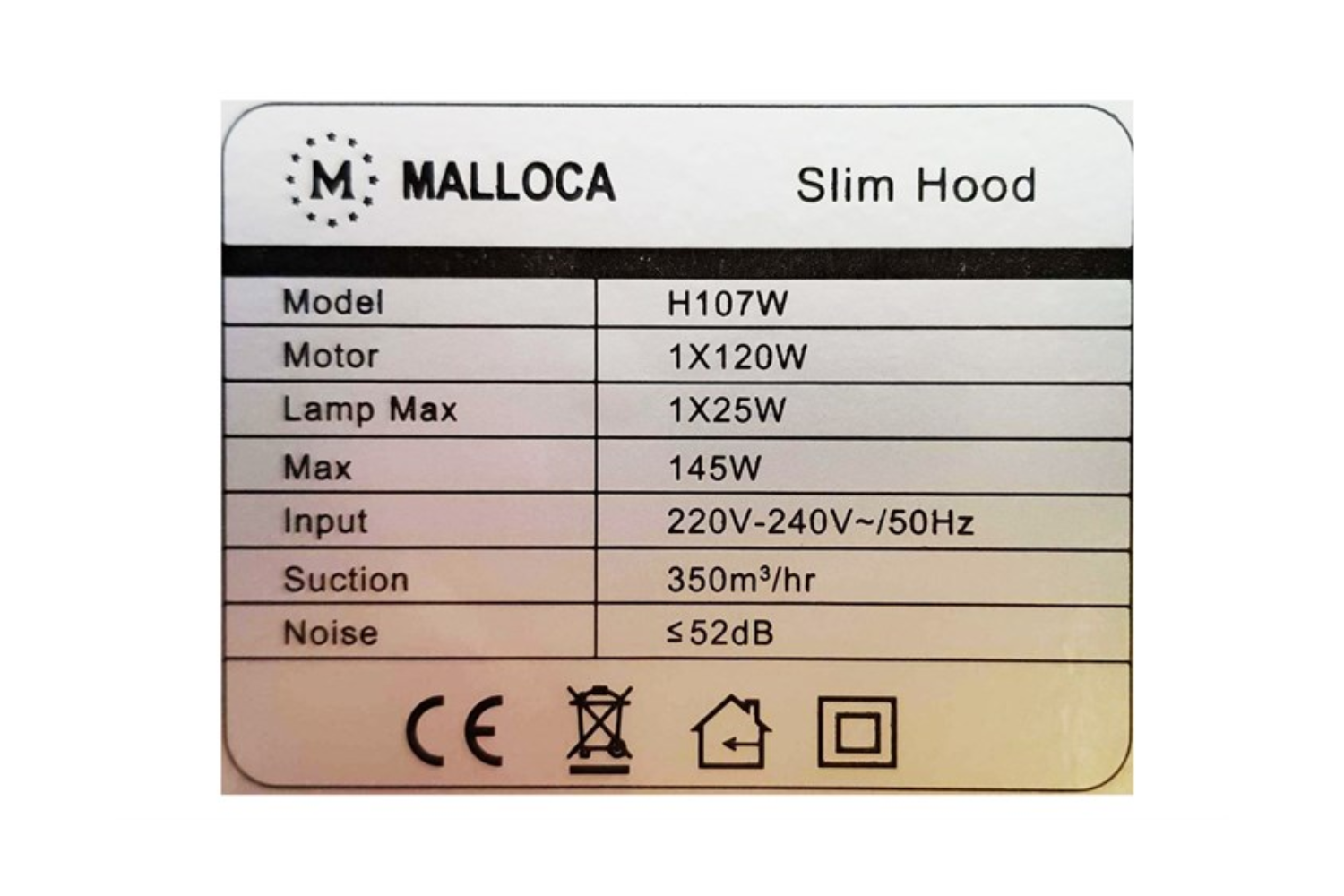 Máy hút mùi âm tủ Classic Malloca H107W