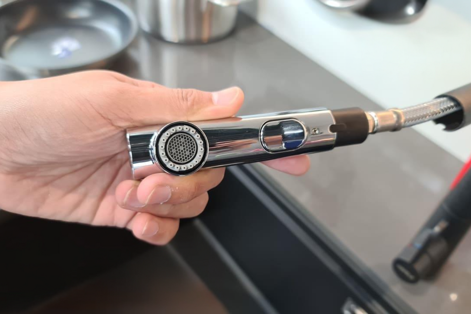 Vòi Rửa Bát Nóng Lạnh Dây Rút Hafele HT20-GH1P259 (570.82.300) | Đồng Thau Sơn Giả Đá, Màu Đen