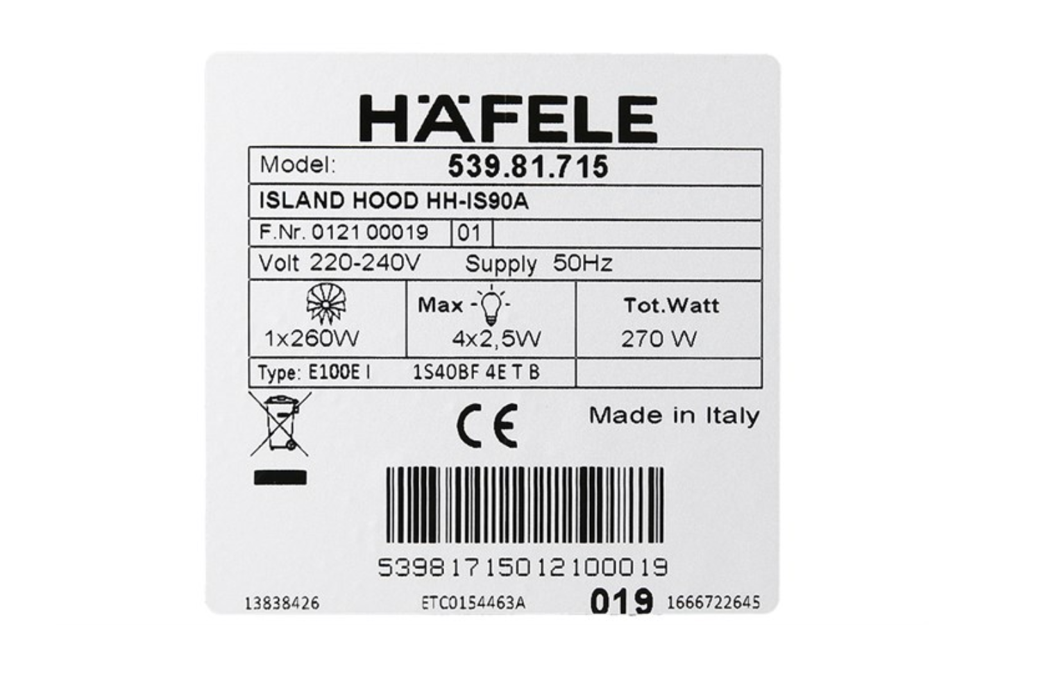 Máy hút mùi đảo Hafele HH-IS90A 90cm | 539.81.715