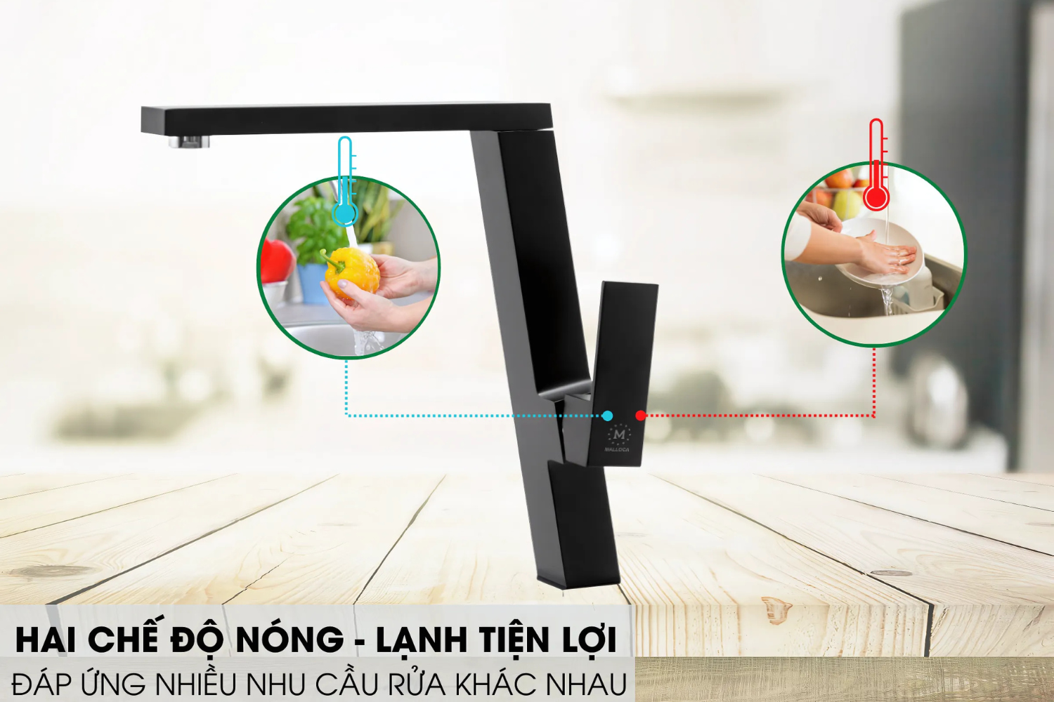 Vòi Rửa Bát Nóng Lạnh Malloca K131BL | Đồng Thau Sơn Giả Đá, Màu Đen