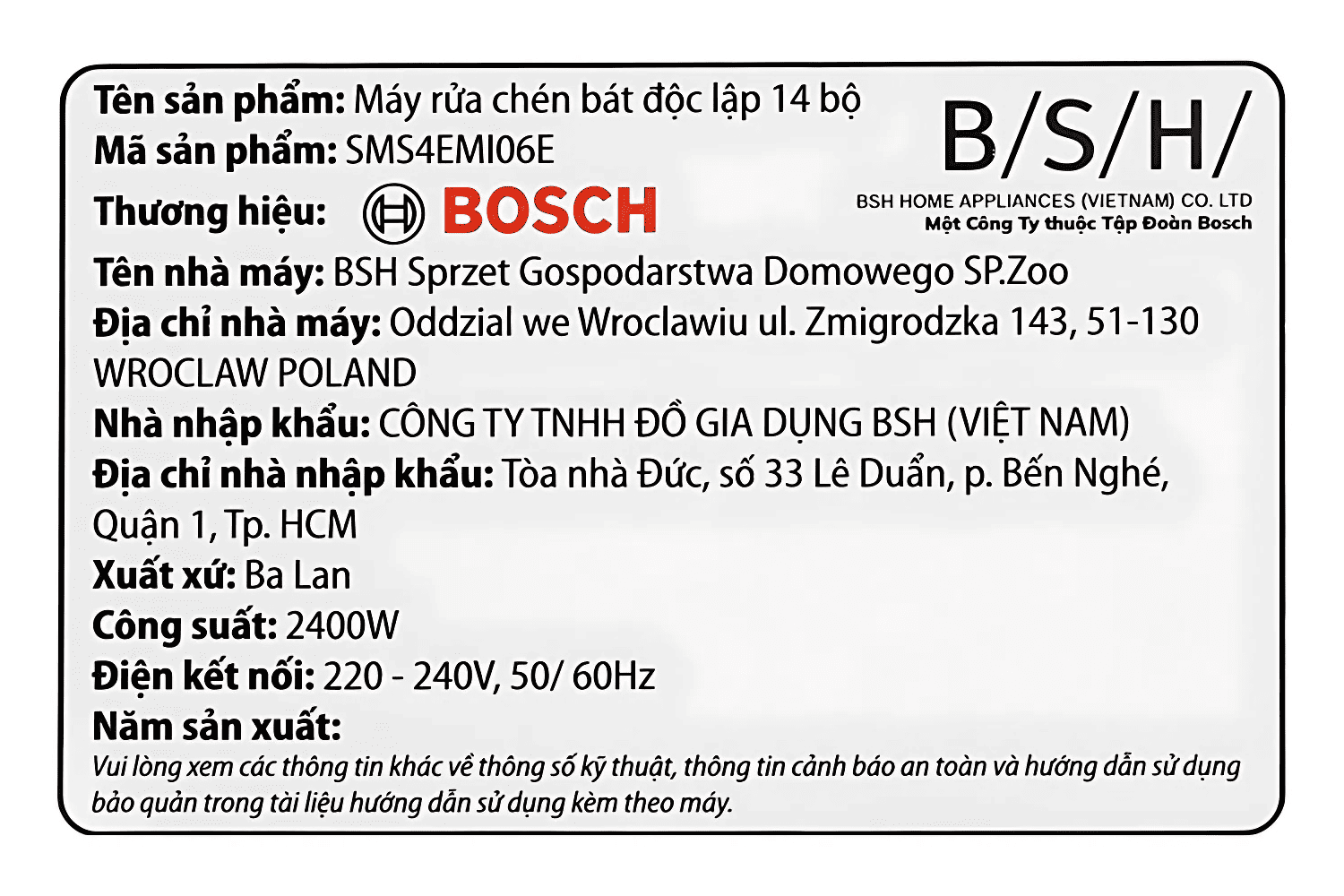 Máy Rửa Bát Độc Lập Bosch SMS4EMI06E Series 4