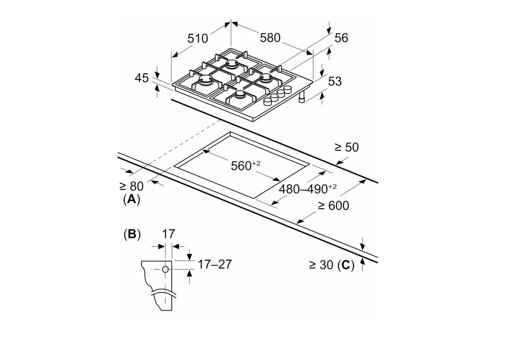 Bếp Gas Bosch PBC6B5B80 - Bếp Âm 03 Vùng Nấu