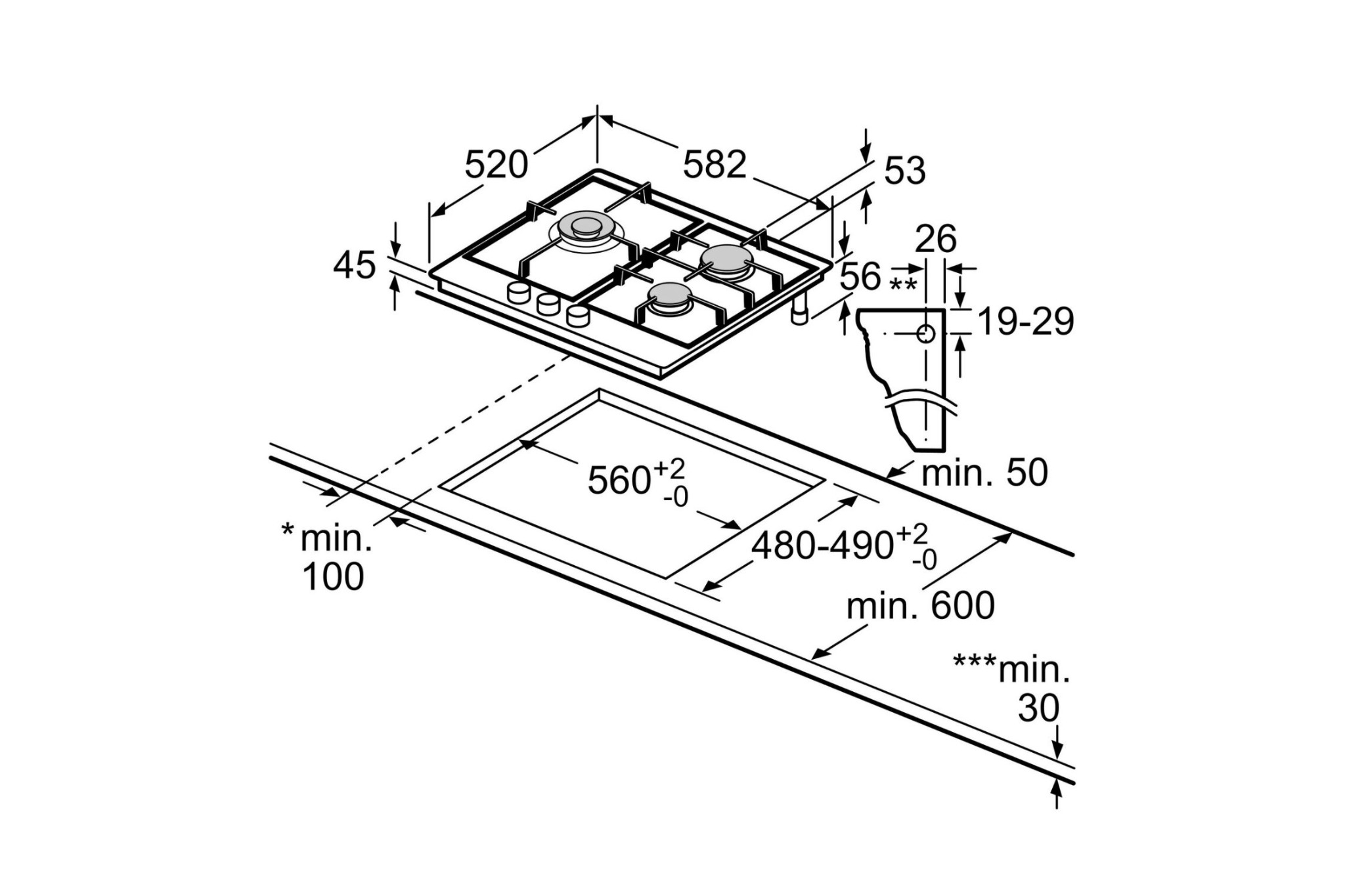 Bếp Gas Bosch PCC6A5B90 - Bếp Âm 03 Vùng Nấu
