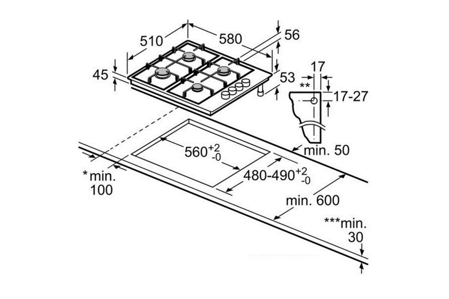Bếp Gas Bosch PBH6B5B60 - Bếp Âm 04 Vùng Nấu