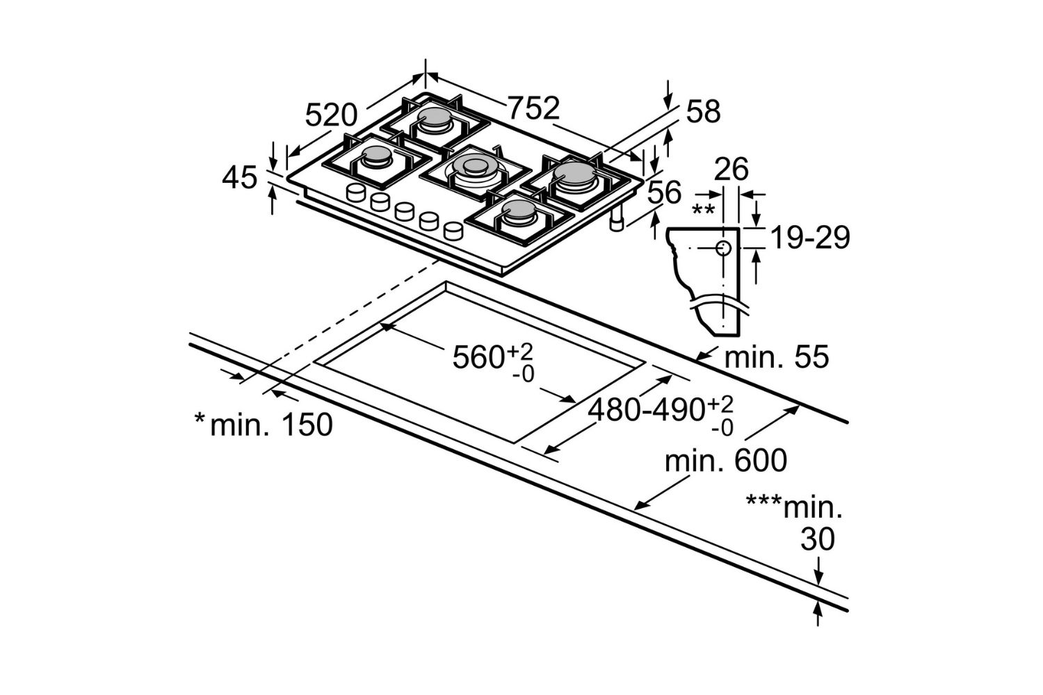 Bếp Gas Bosch PPQ7A6B90 - Bếp Âm 05 Vùng Nấu
