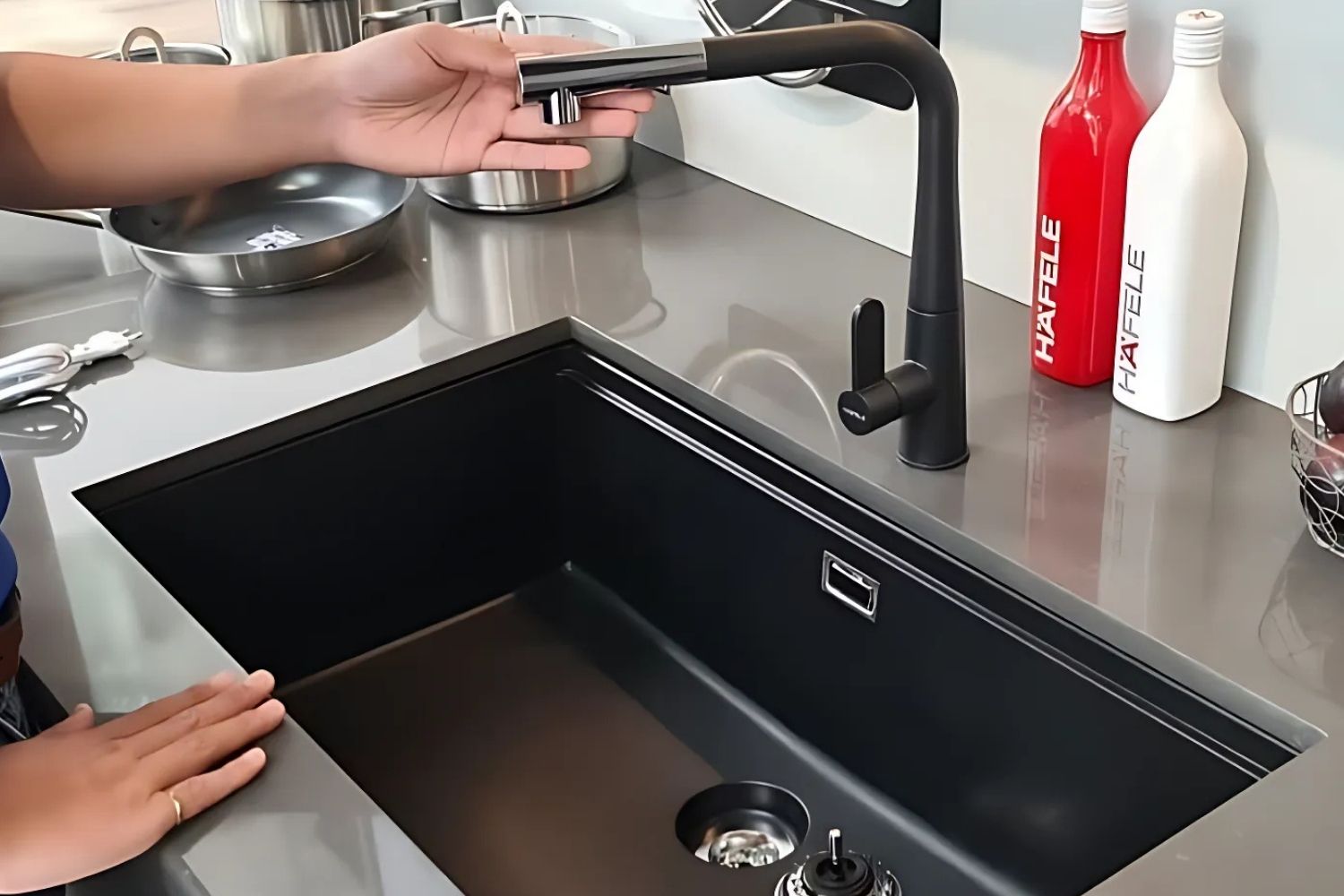 Chậu Rửa Bát 1 Hố Bằng Đá Granstone Hafele HS20-GEN1S80 (570.30.300) | Màu Đen