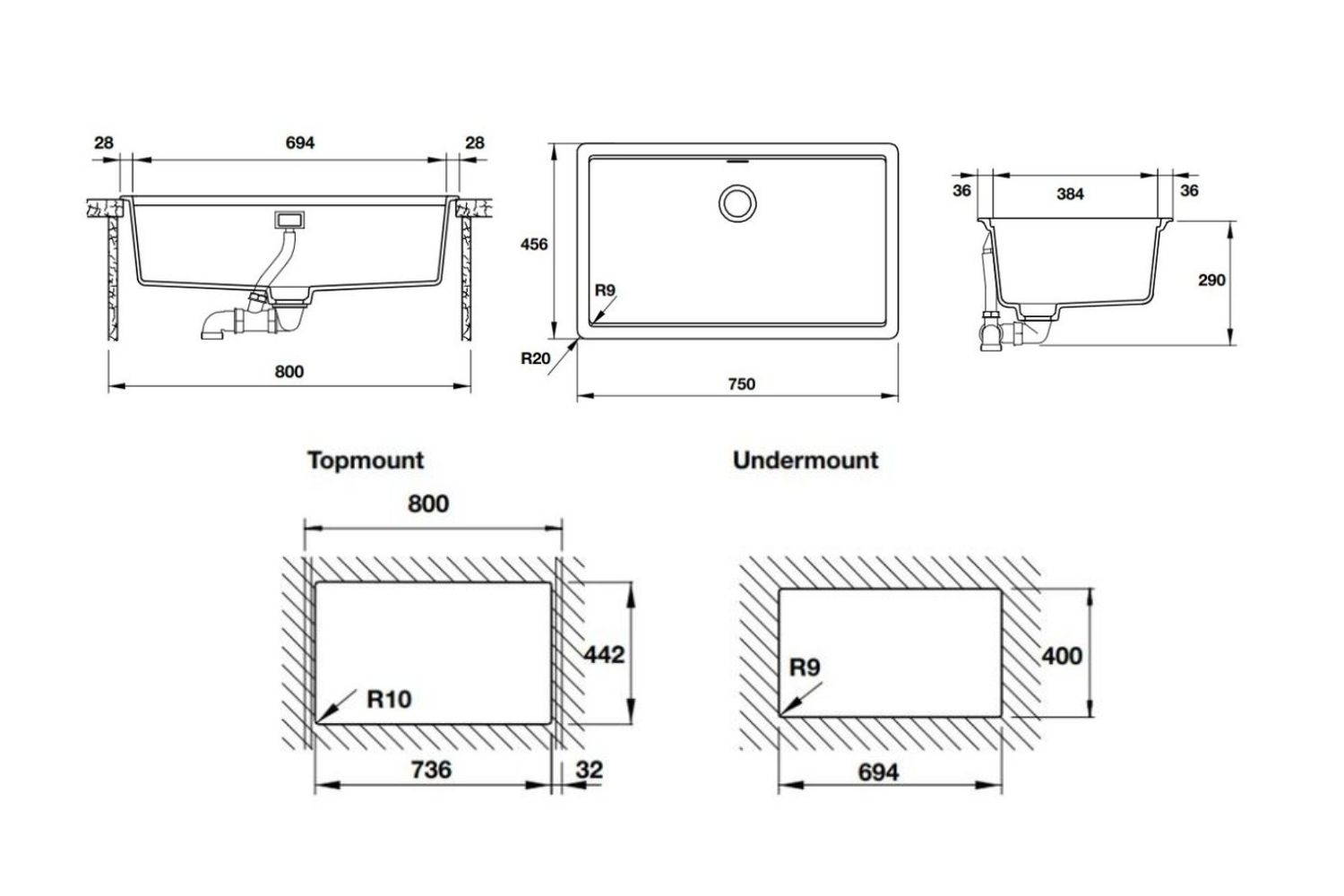 Chậu Rửa Bát 1 Hố Bằng Đá Granstone Hafele HS20-GEN1S80 (570.30.800) | Màu Kem