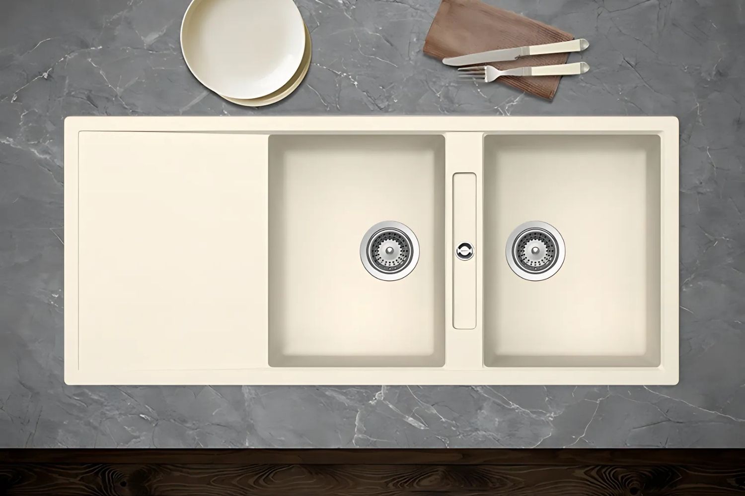 Chậu Rửa Bát 2 Hố Bằng Đá Granite Hafele HS20-GKD2S80 (570.33.430) | Màu Kem