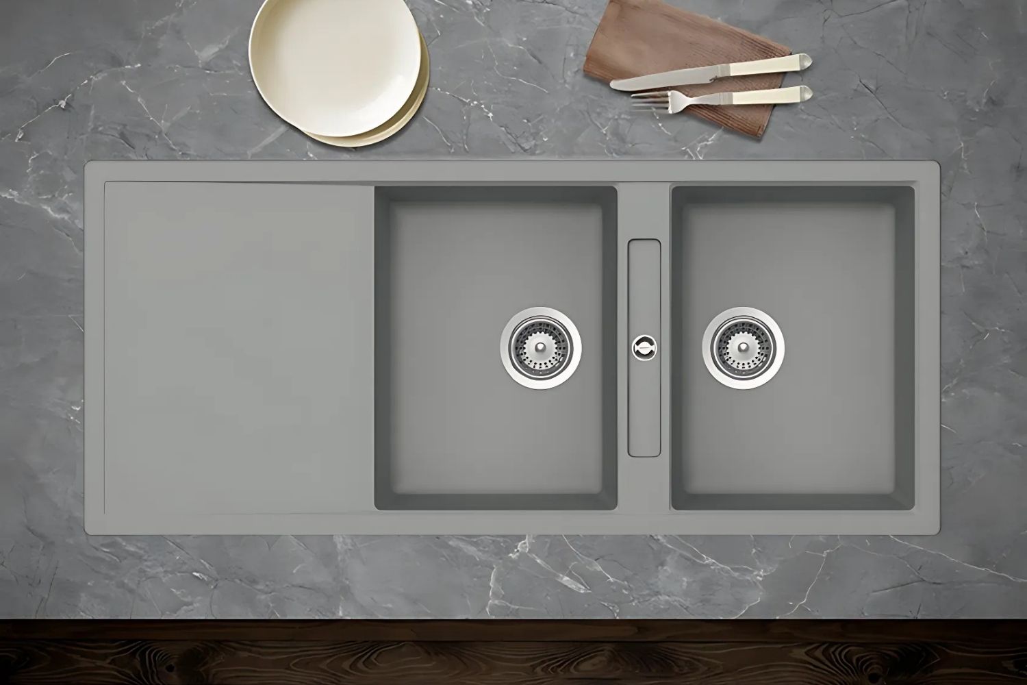 Chậu Rửa Bát 2 Hố Bằng Đá Granite Hafele HS20-GKD2S80 (570.33.530) | Màu Xám