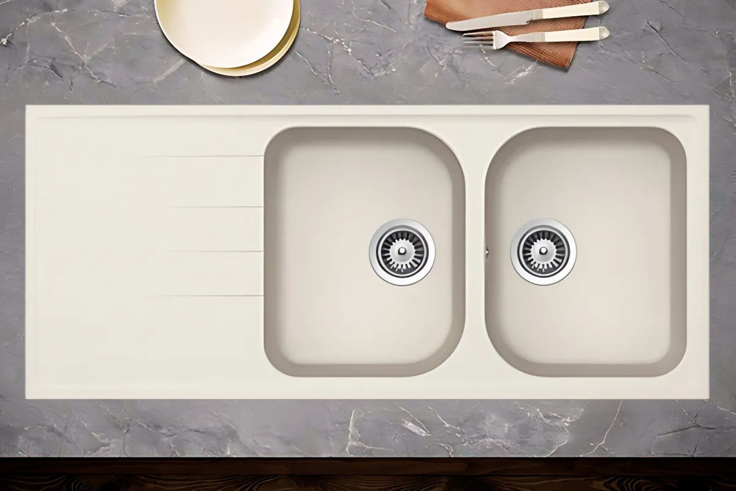 Chậu Rửa Bát 2 Hố Bằng Đá Granstone Hafele HS18-GED2R80 (570.35.460) | Màu Kem