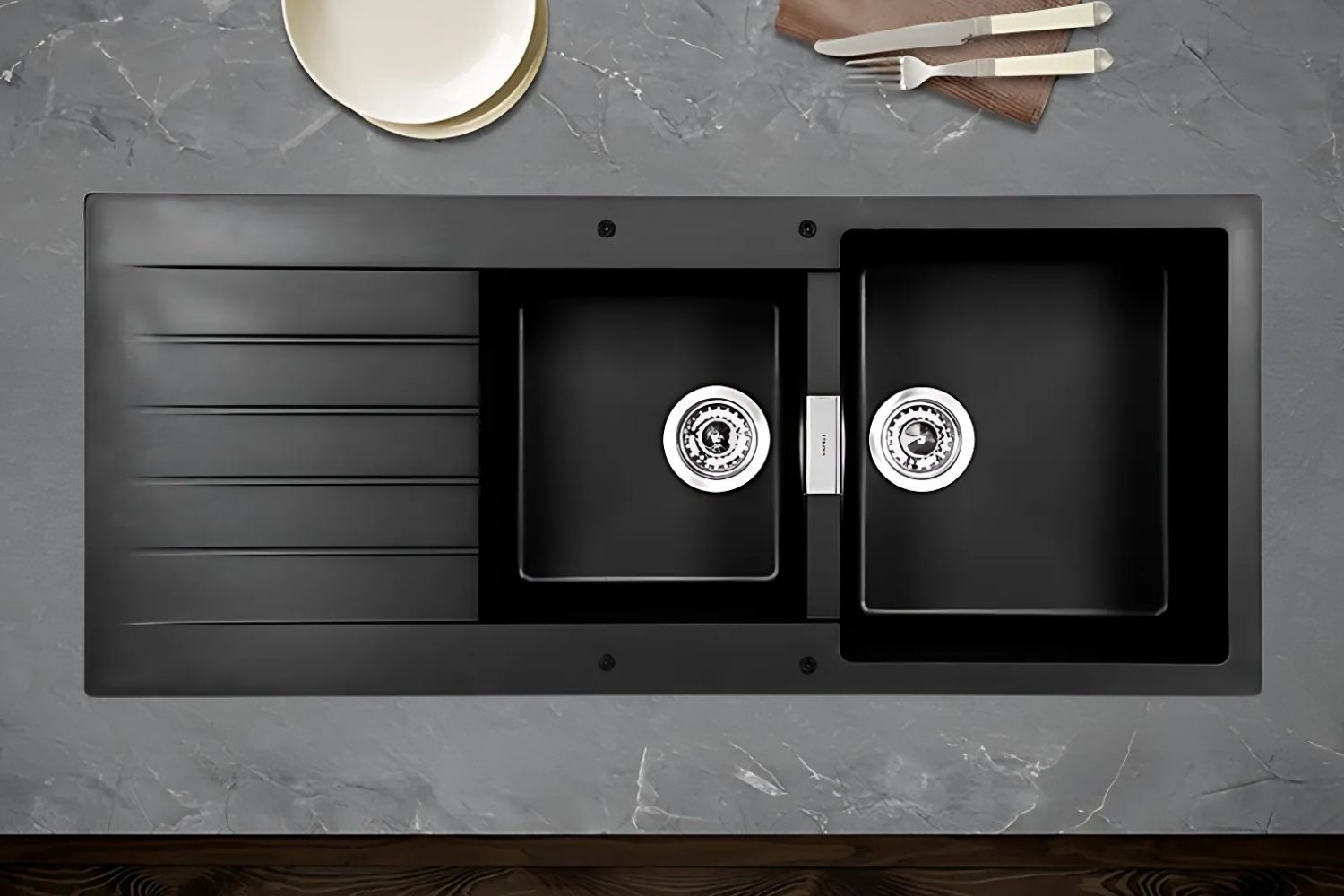 Chậu Rửa Bát 2 Hố Bằng Đá Granstone Hafele HS19-GED2S80 (570.35.370) | Màu Đen