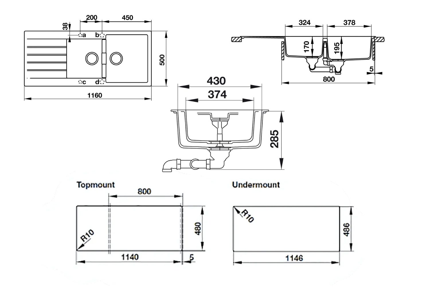 Chậu Rửa Bát 2 Hố Bằng Đá Granstone Hafele HS19-GED2S80 (570.35.370) | Màu Đen