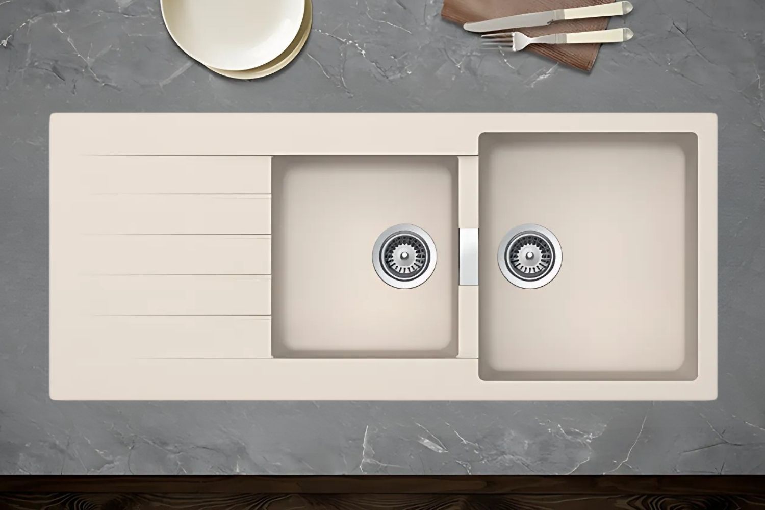 Chậu Rửa Bát 2 Hố Bằng Đá Granstone Hafele HS19-GED2S80 (570.35.470) | Màu Kem