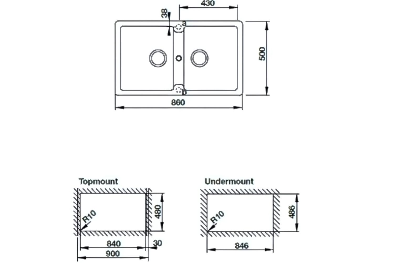 Chậu Rửa Bát 2 Hố Bằng Đá Granstone Hafele HS19-GEN2S90 (570.36.500) | Màu Xám