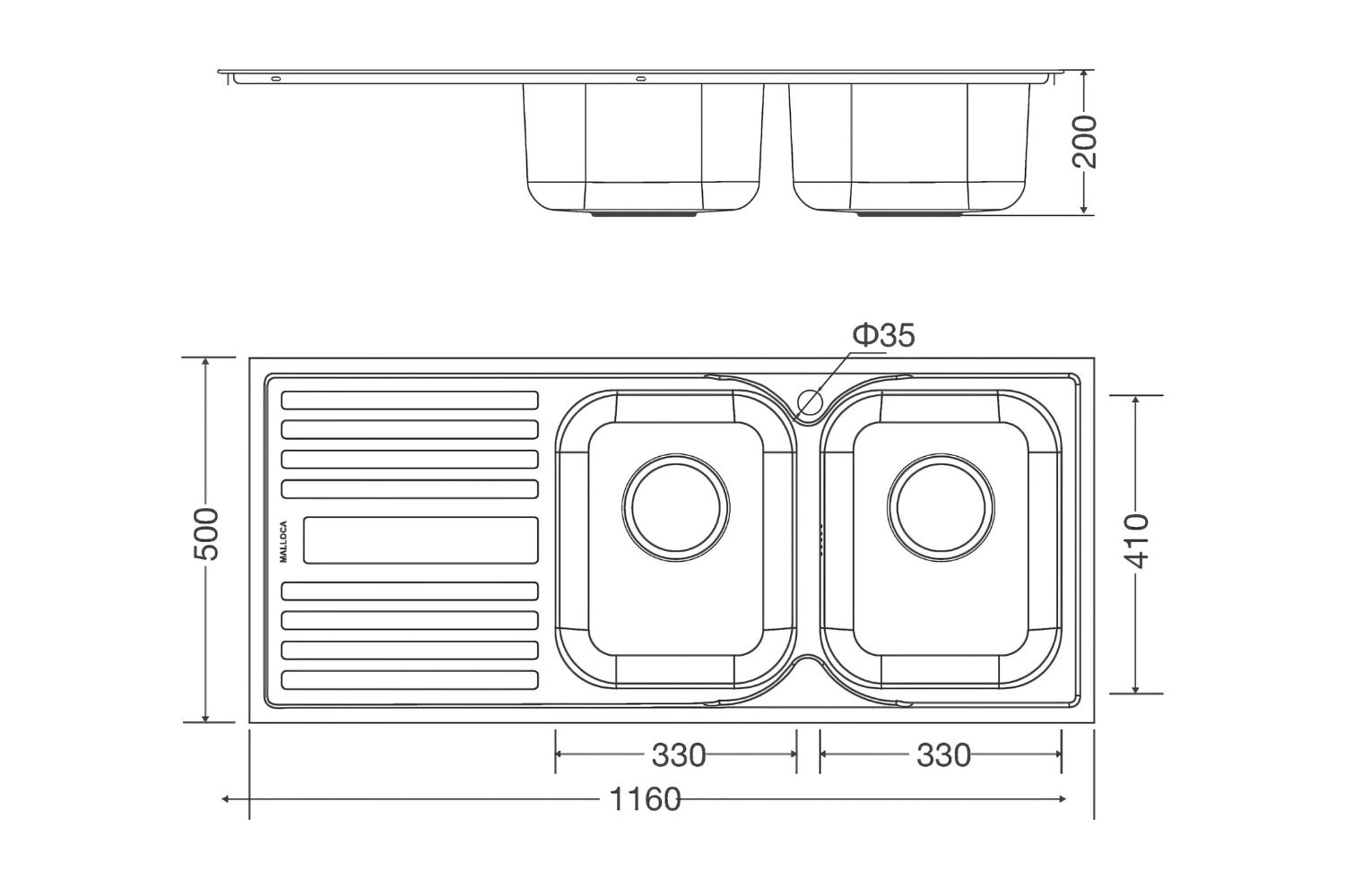 Chậu Rửa Bát 2 Hố Inox 304 Malloca MS 1025L NEW