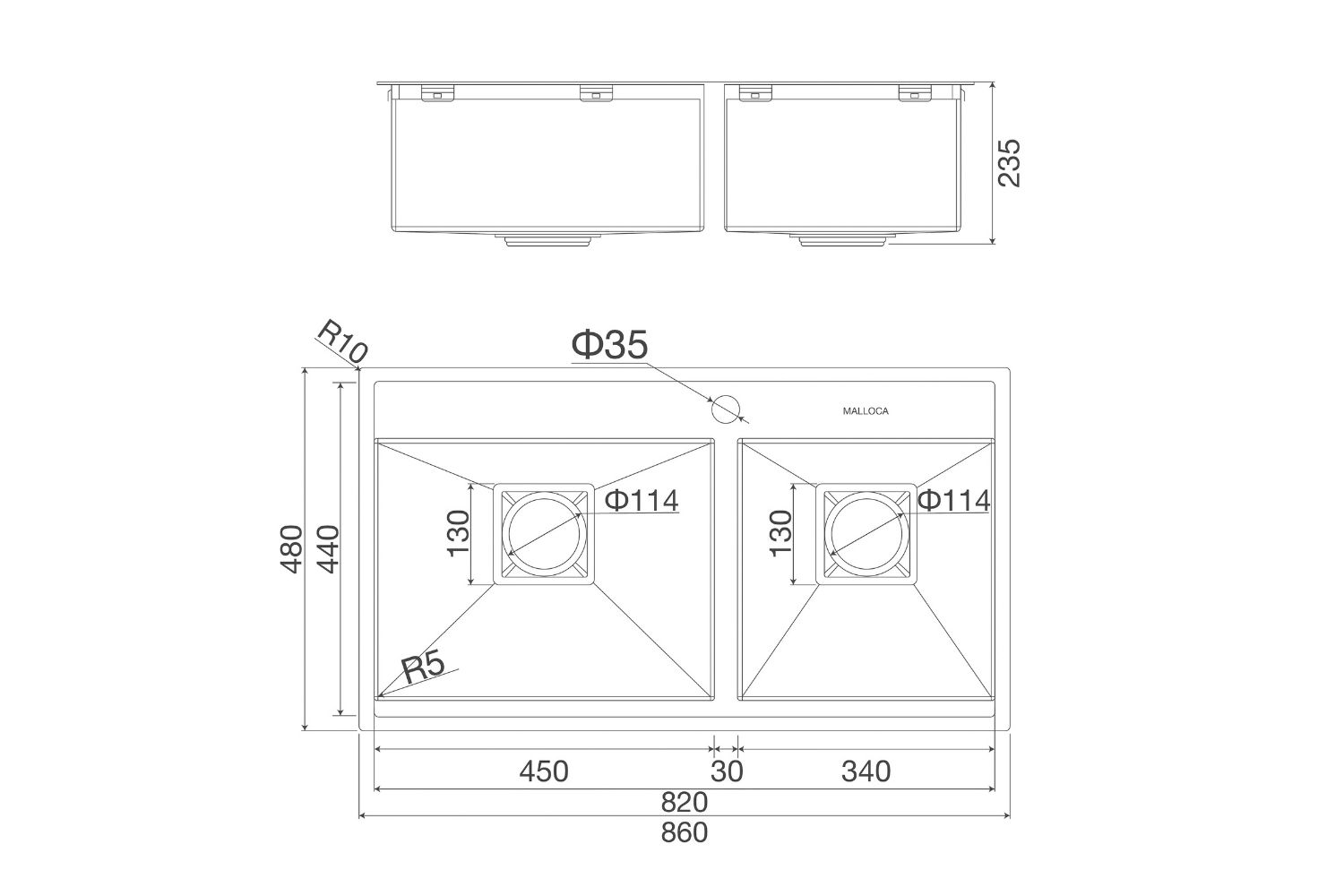 Chậu Rửa Bát 2 Hố Inox 304 Malloca MS 6304 ST