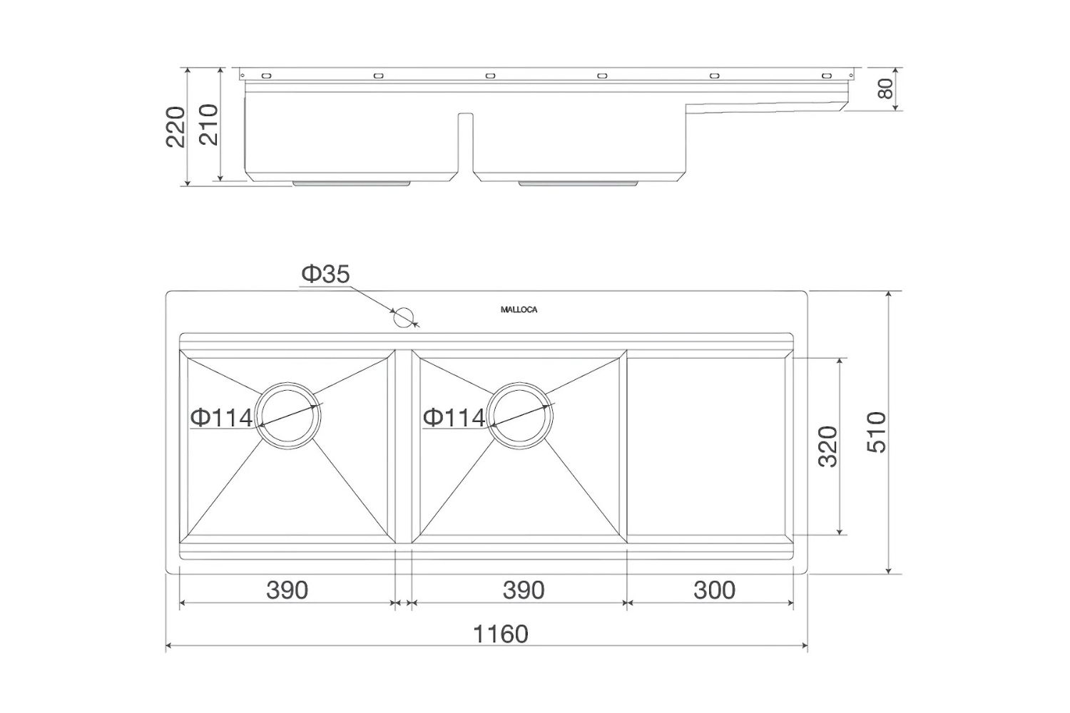 Chậu Rửa Bát 2 Hố Inox 304 Malloca Slide MS 1162R