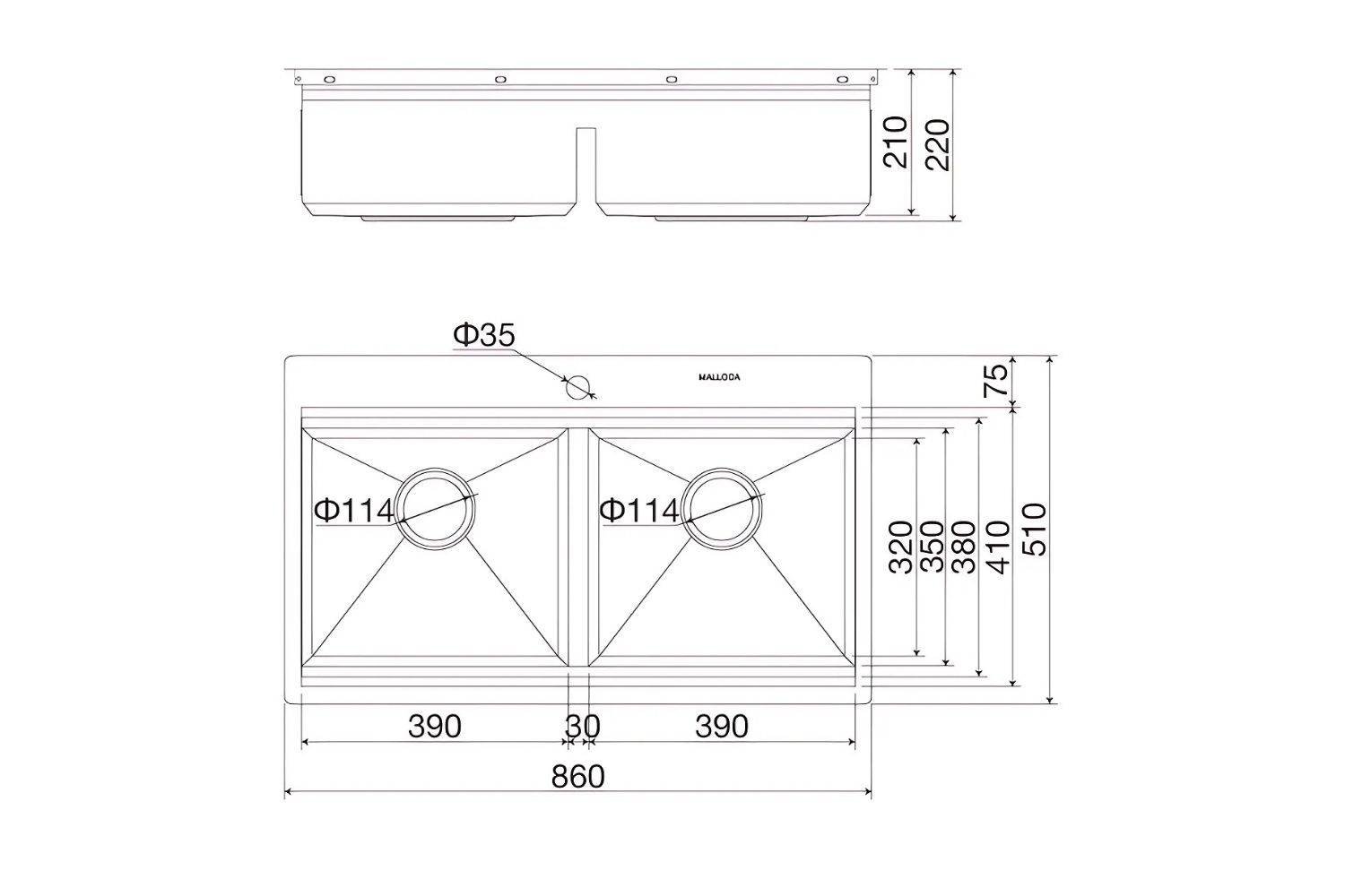 Chậu Rửa Bát 2 Hố Inox 304 Malloca Slide MS 862
