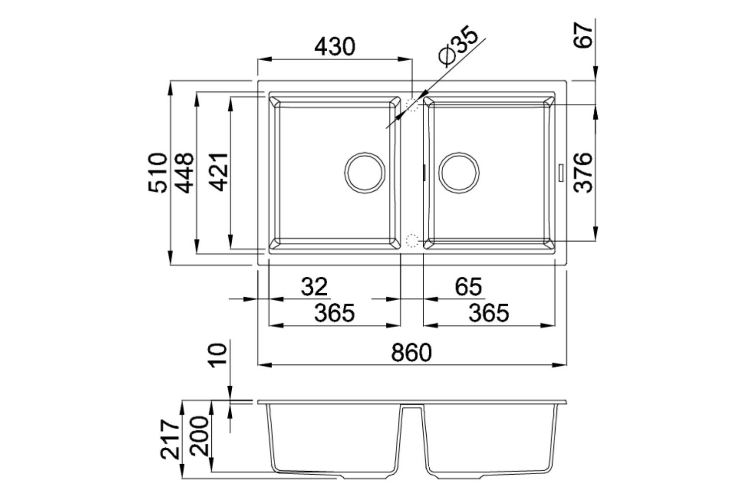 Chậu Rửa Bát 2 Hố Bằng Đá Granite Malloca BIANCO K-45062 | Màu Kem