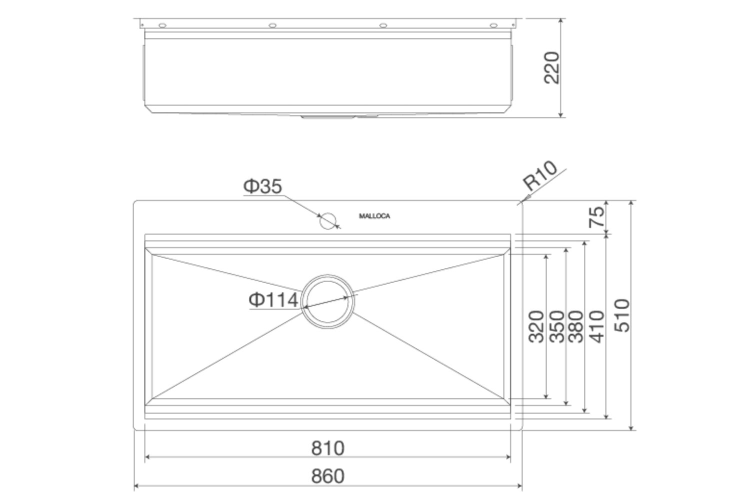 Chậu Rửa Bát 1 Hố Inox 304 Malloca Slide MS 861