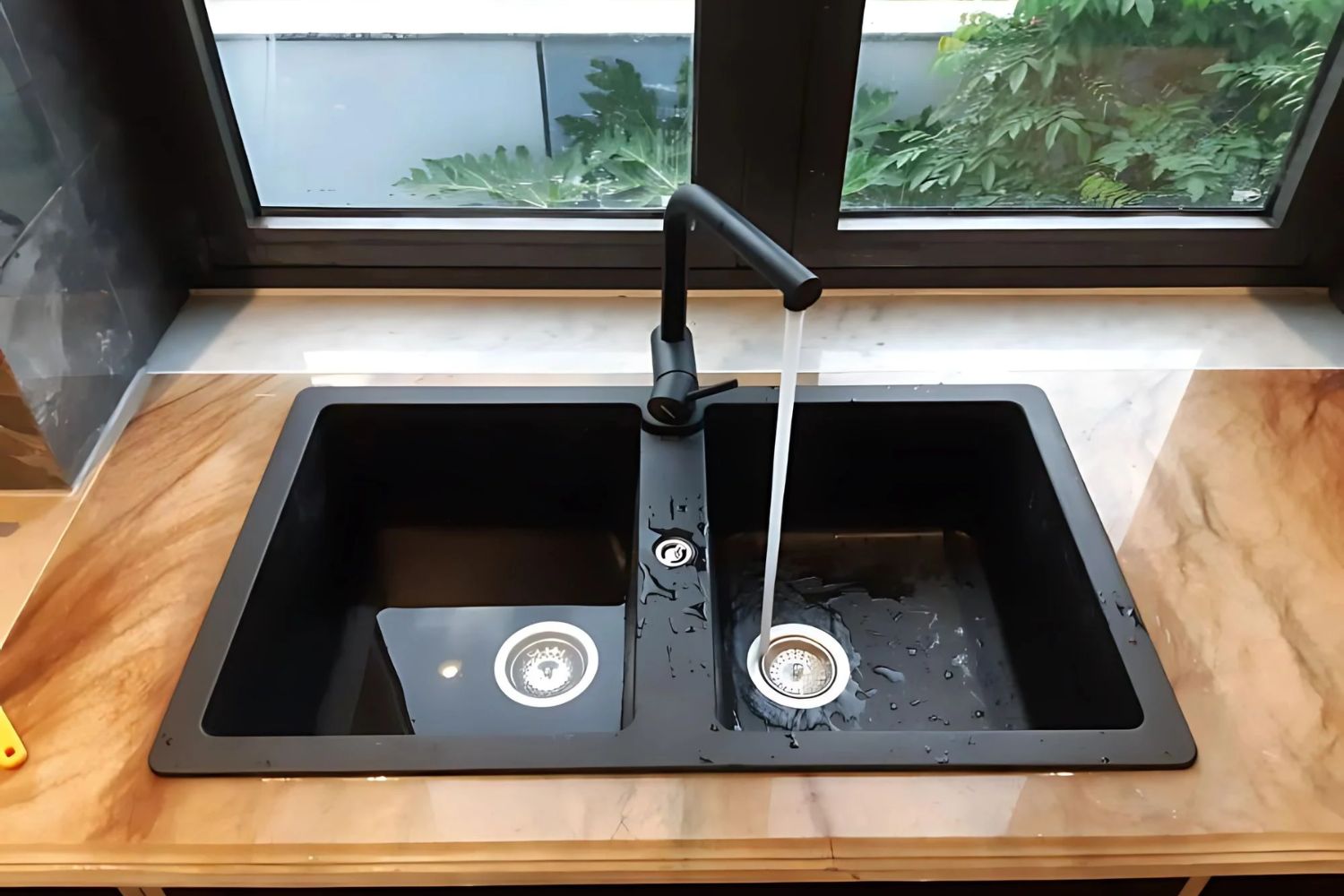 Chậu Rửa Bát 2 Hố Bằng Đá Granstone Hafele HS19-GEN2S90 (570.36.300) | Màu Đen