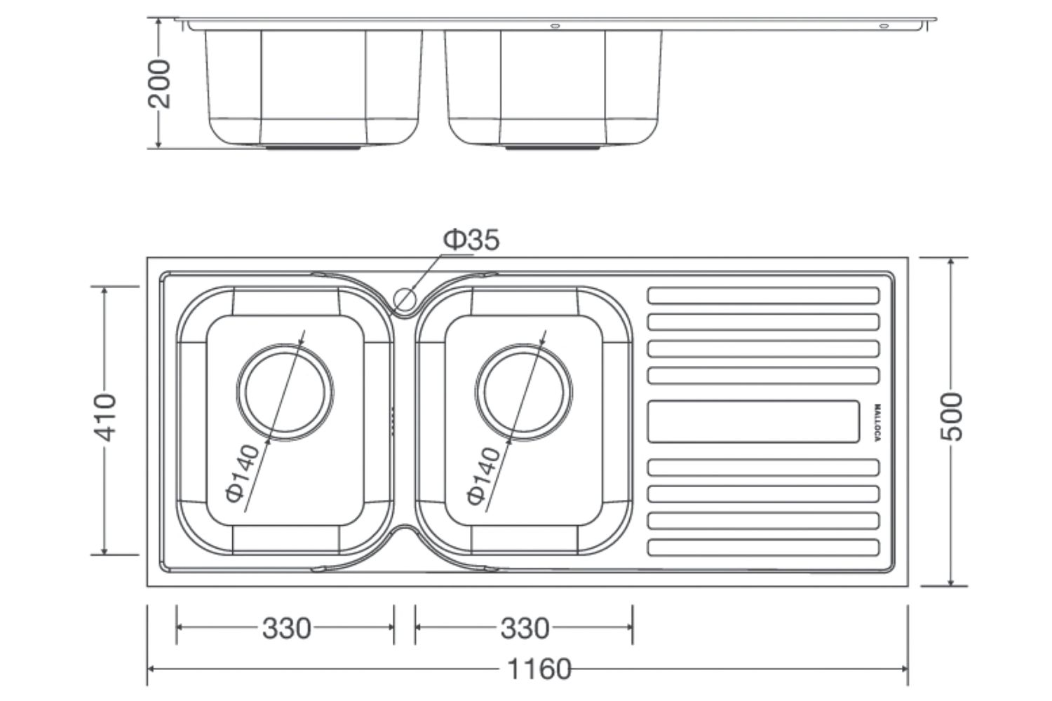 Chậu Rửa Chén 2 Hố Inox 304 Malloca MS 1025R NEW