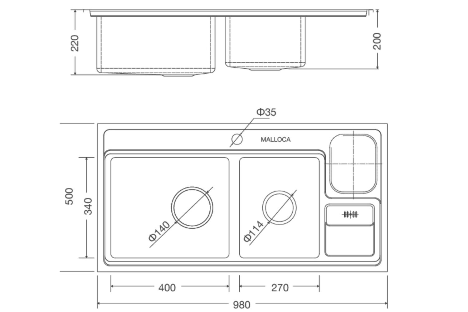 Chậu Rửa Chén 2 Hố Inox 304 Malloca MS 8804 N