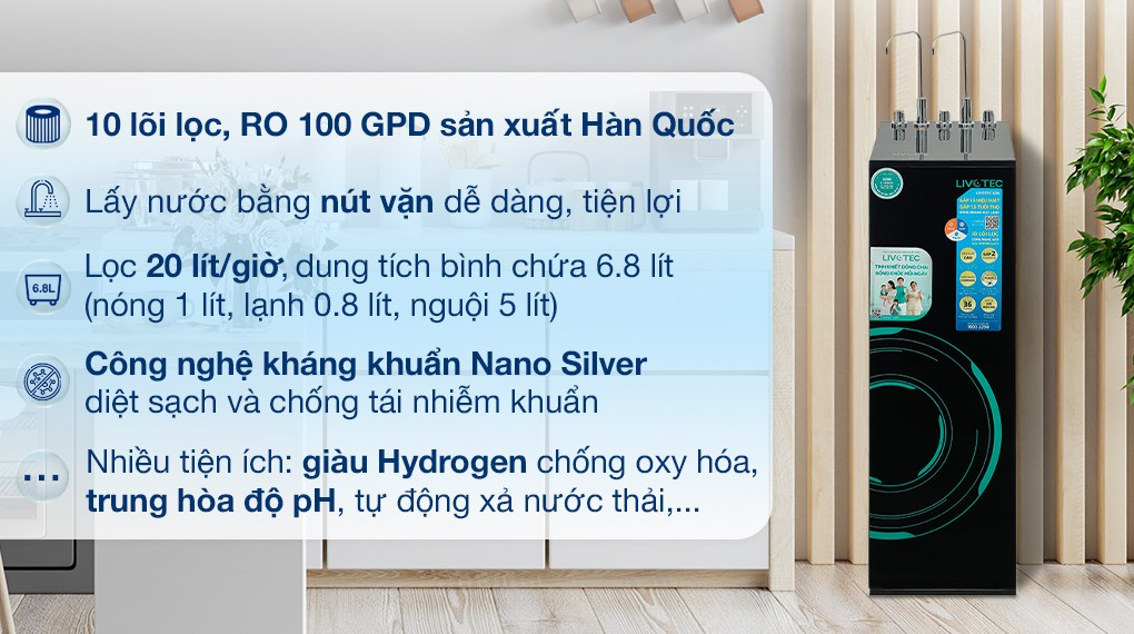 Máy Lọc Nước Ion Kiềm Hydrogen Nóng Lạnh Nguội 10 Lõi Mutosi MP-S1021H (demo giao diện)