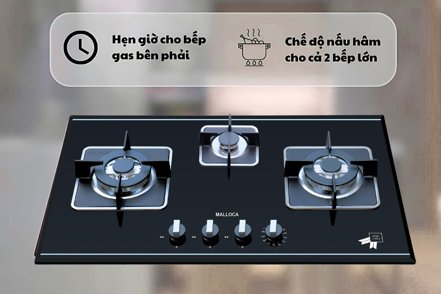 Bếp Gas Malloca AS 9403B - Bếp Âm 03 Vùng Nấu