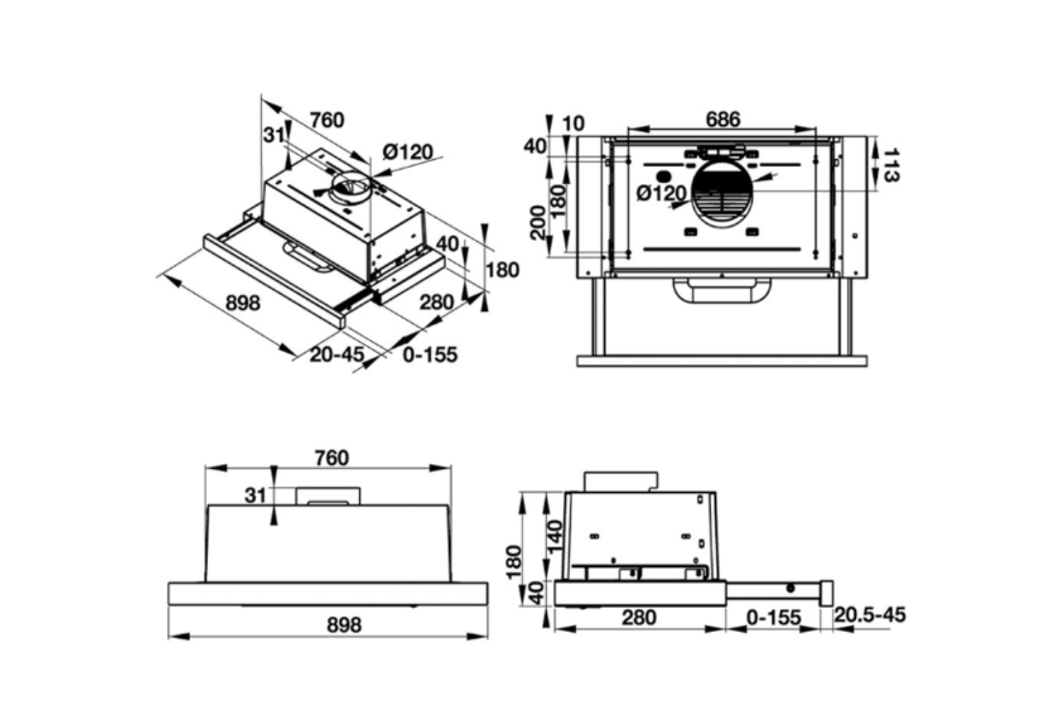 Máy hút mùi âm tủ Hafele HH-TI90D