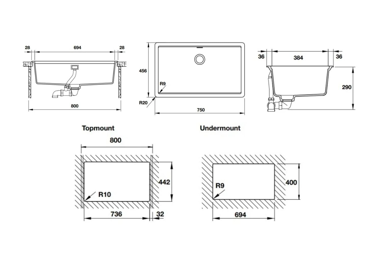 Chậu Rửa Bát 1 Hố Bằng Đá Granstone Hafele HS20-GEN1S80 (570.30.500) | Màu Xám