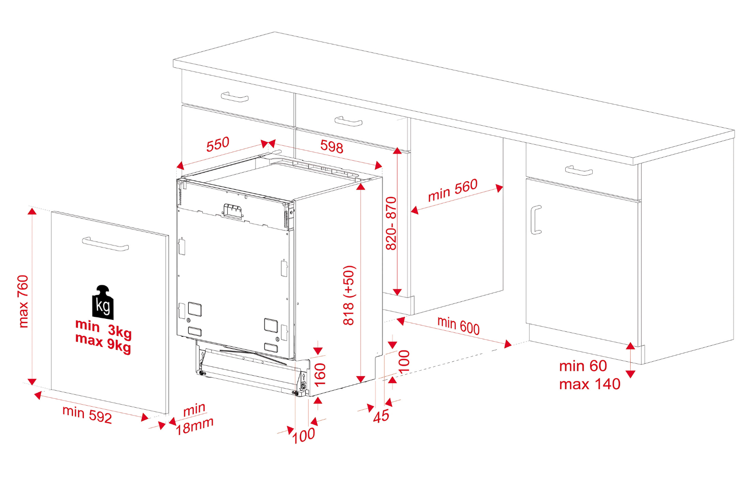 Kích Thước Lắp Đặt Máy Rửa Bát Âm Toàn Phần Teka DFI 76950 114260004