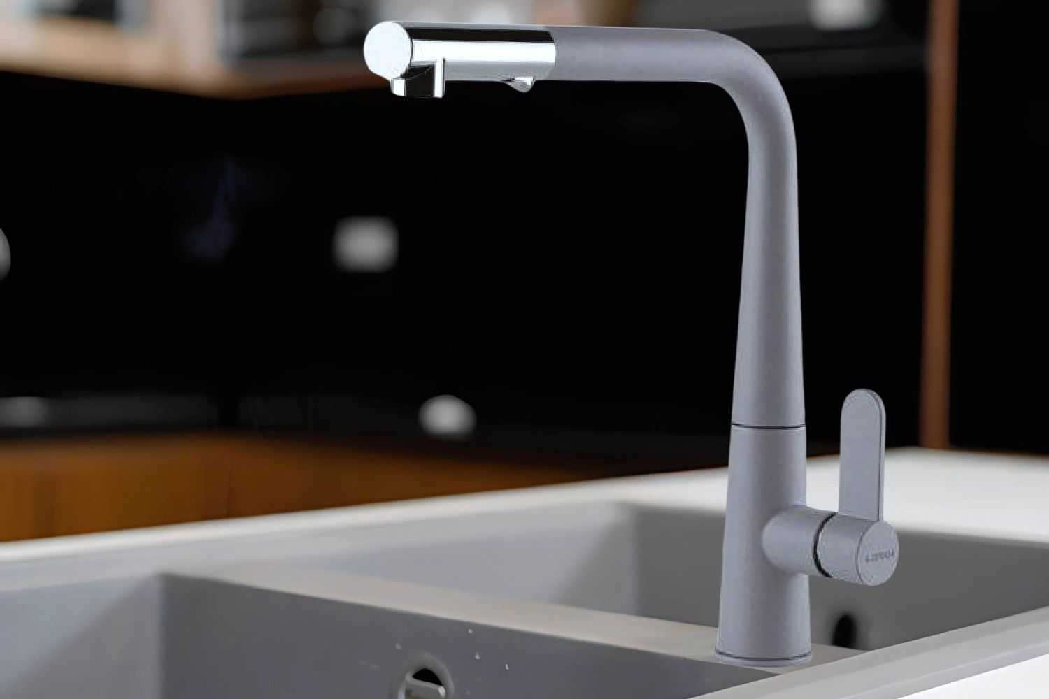 Vòi Rửa Bát Nóng Lạnh Dây Rút Hafele HT20-GH1P259 (570.82.400) | Đồng Thau Sơn Giả Đá, Màu Xám