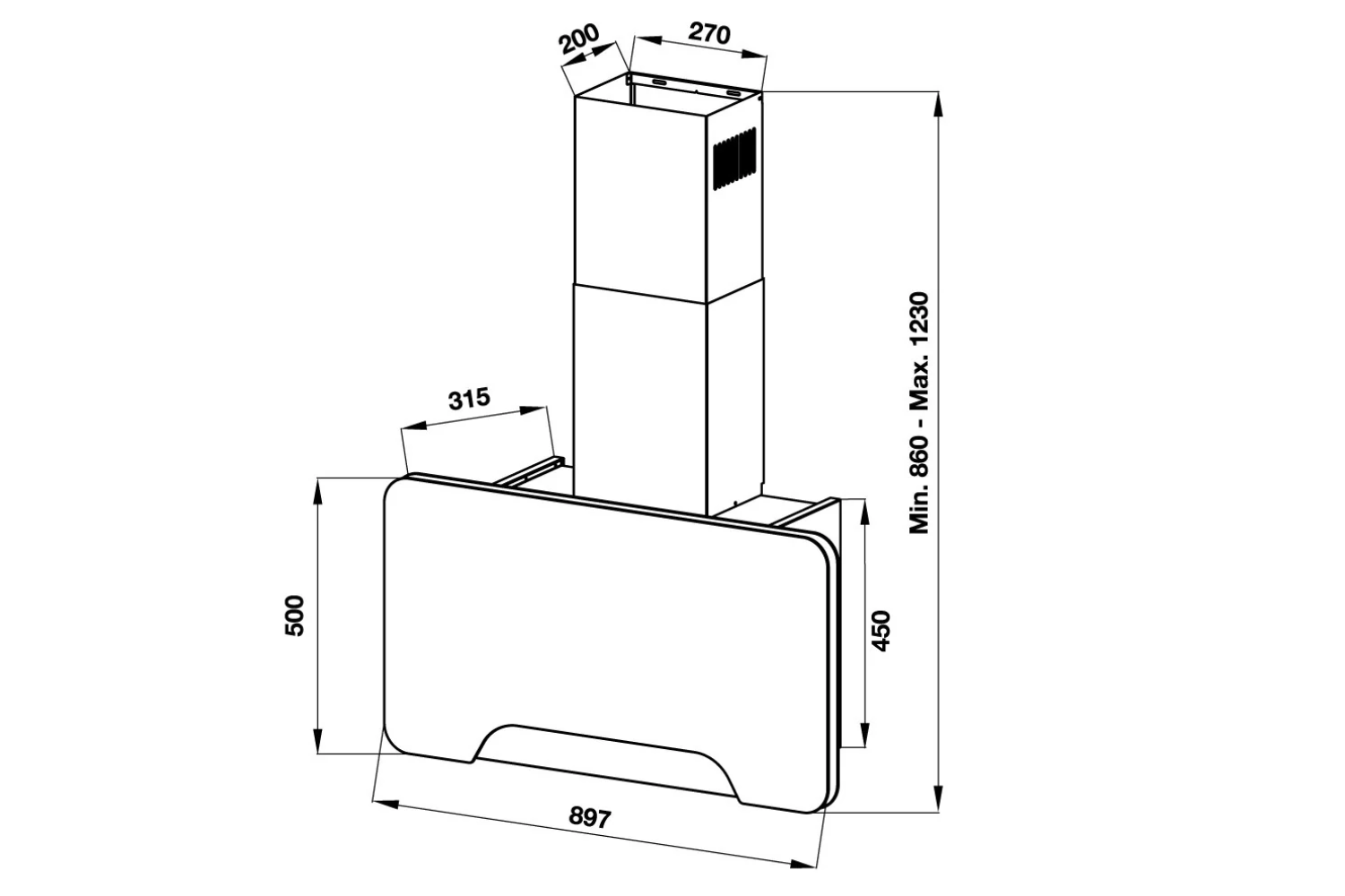 Máy hút mùi kính vát Hafele HH-WVS90A | 533.86.003