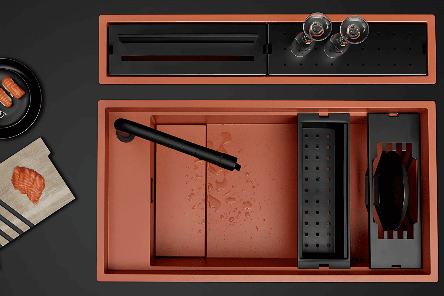 Hình Đại Diện Chậu Rửa Bát Đá Granite Nano Malloca MYST K83S - MYST K83L (2 Hố - Màu Cá Hồi)