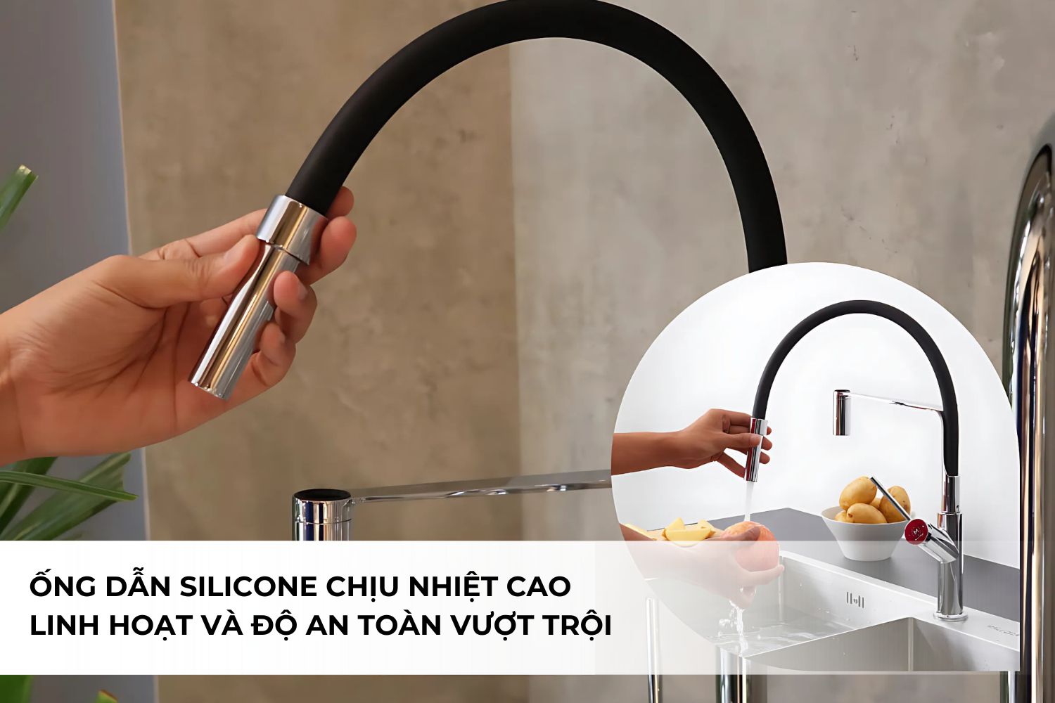 Vòi Rửa Bát Nóng Lạnh Malloca K081C | Đồng Thau Mạ Chrome, Dây Silicone