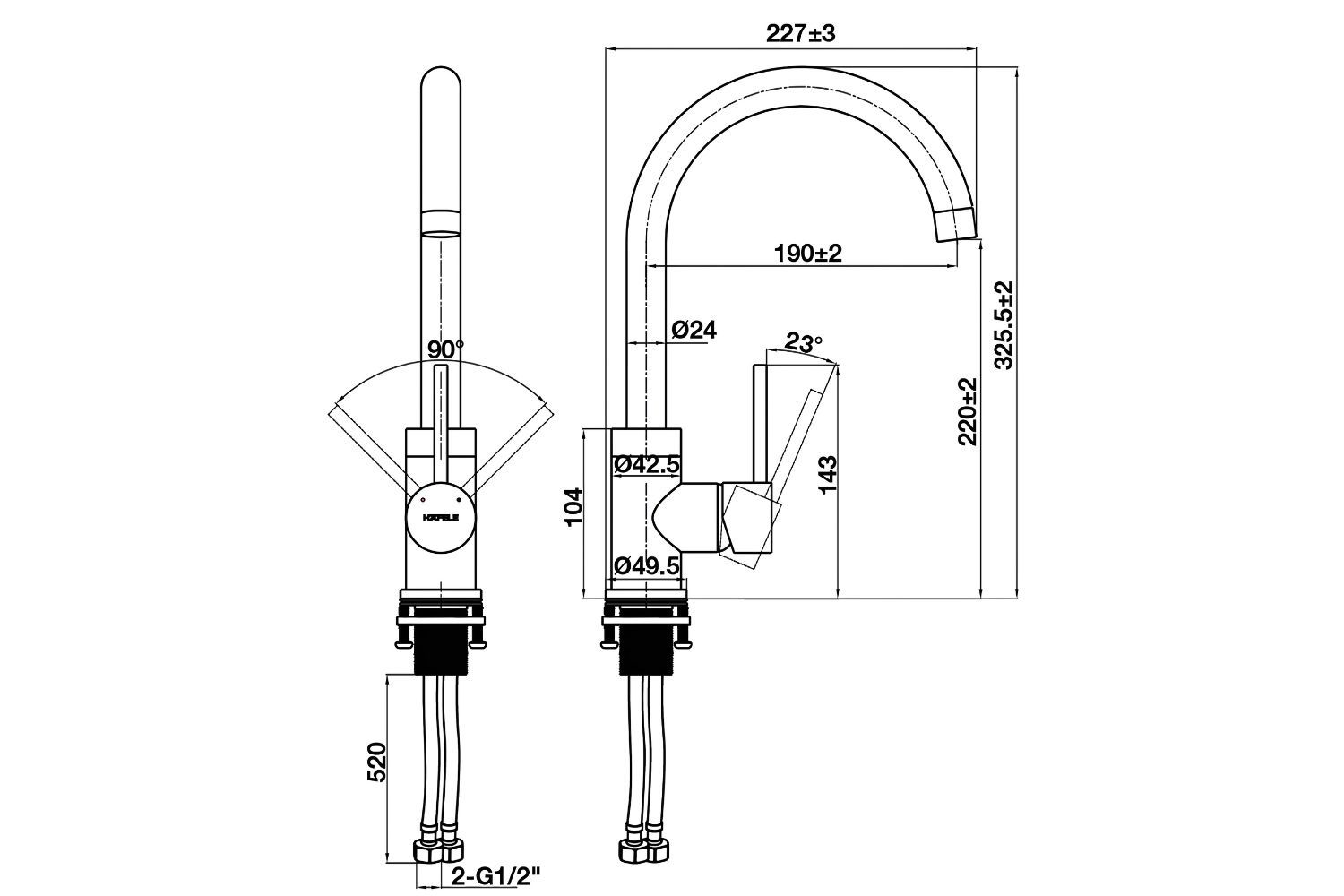 Vòi Rửa Bát Nóng Lạnh Hafele HT21-CH1F220C (577.56.300) | Đồng sơn giả đá, Màu đen