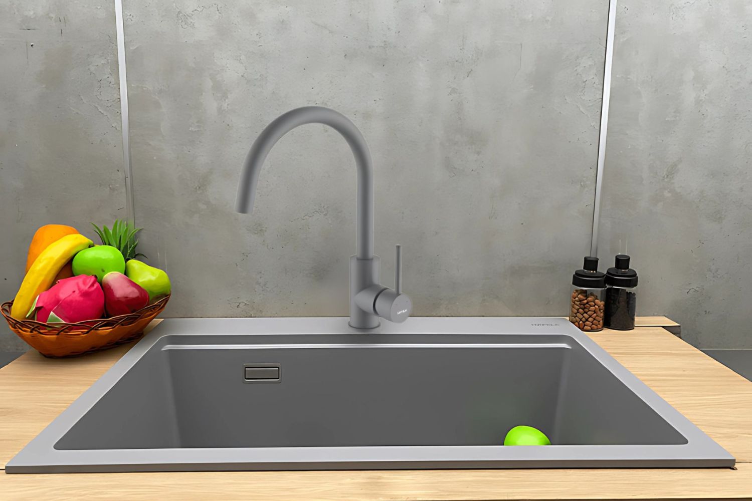 Vòi Rửa Bát Nóng Lạnh Hafele HT21-CH1F220C (577.56.500) | Đồng sơn giả đá, Màu xám