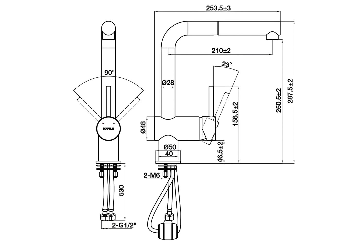 Vòi Rửa Bát Nóng Lạnh Dây Rút Hafele HT21-GH1P250 (577.55.290) | Đồng sơn giả đá, Màu Kem