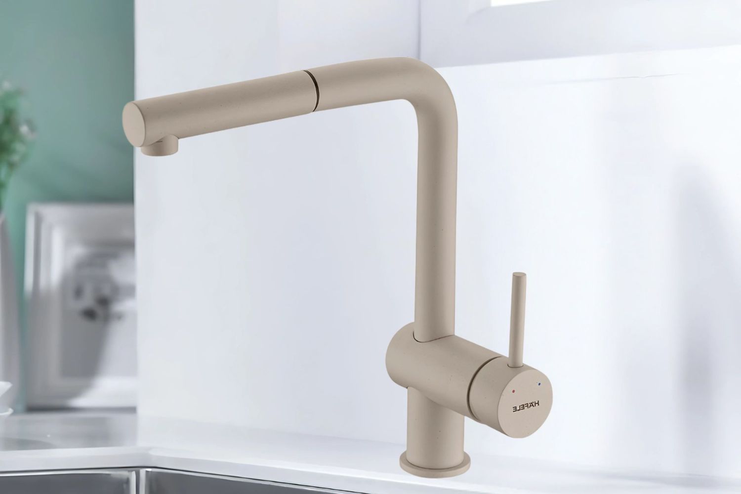 Vòi Rửa Bát Nóng Lạnh Dây Rút Hafele HT21-GH1P250 (577.55.290) | Đồng sơn giả đá, Màu Kem