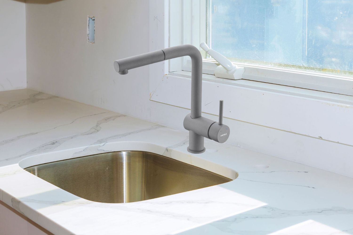 Vòi Rửa Bát Nóng Lạnh Dây Rút Hafele HT21-GH1P250 (577.55.590) | Đồng sơn giả đá, Màu xám