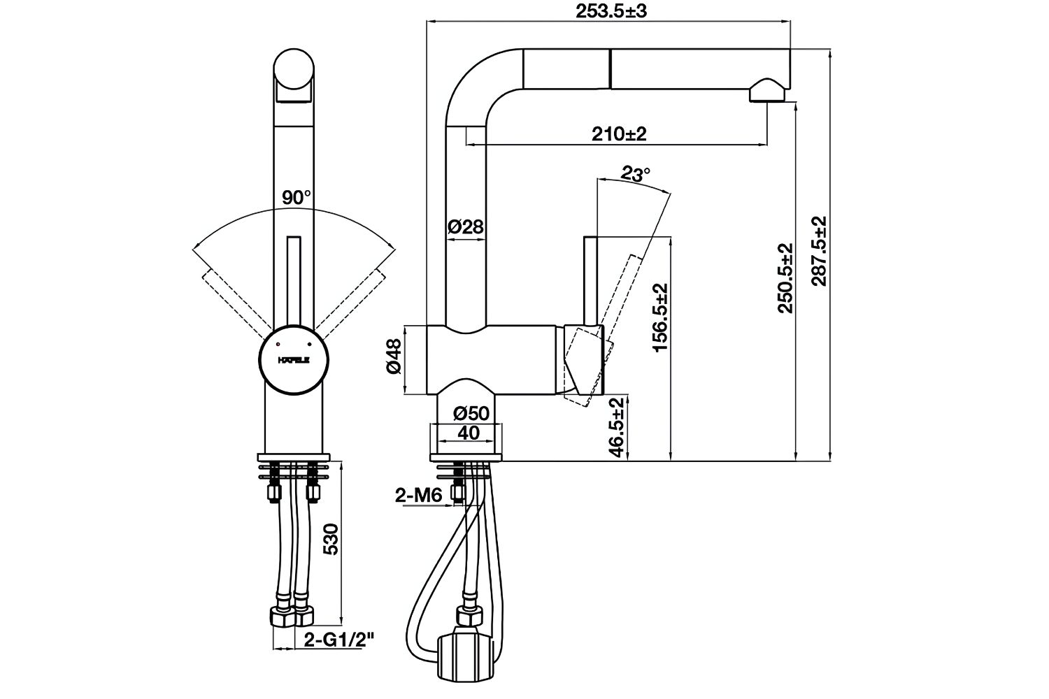 Vòi Rửa Bát Nóng Lạnh Dây Rút Hafele HT21-GH1P250 (577.55.590) | Đồng sơn giả đá, Màu xám